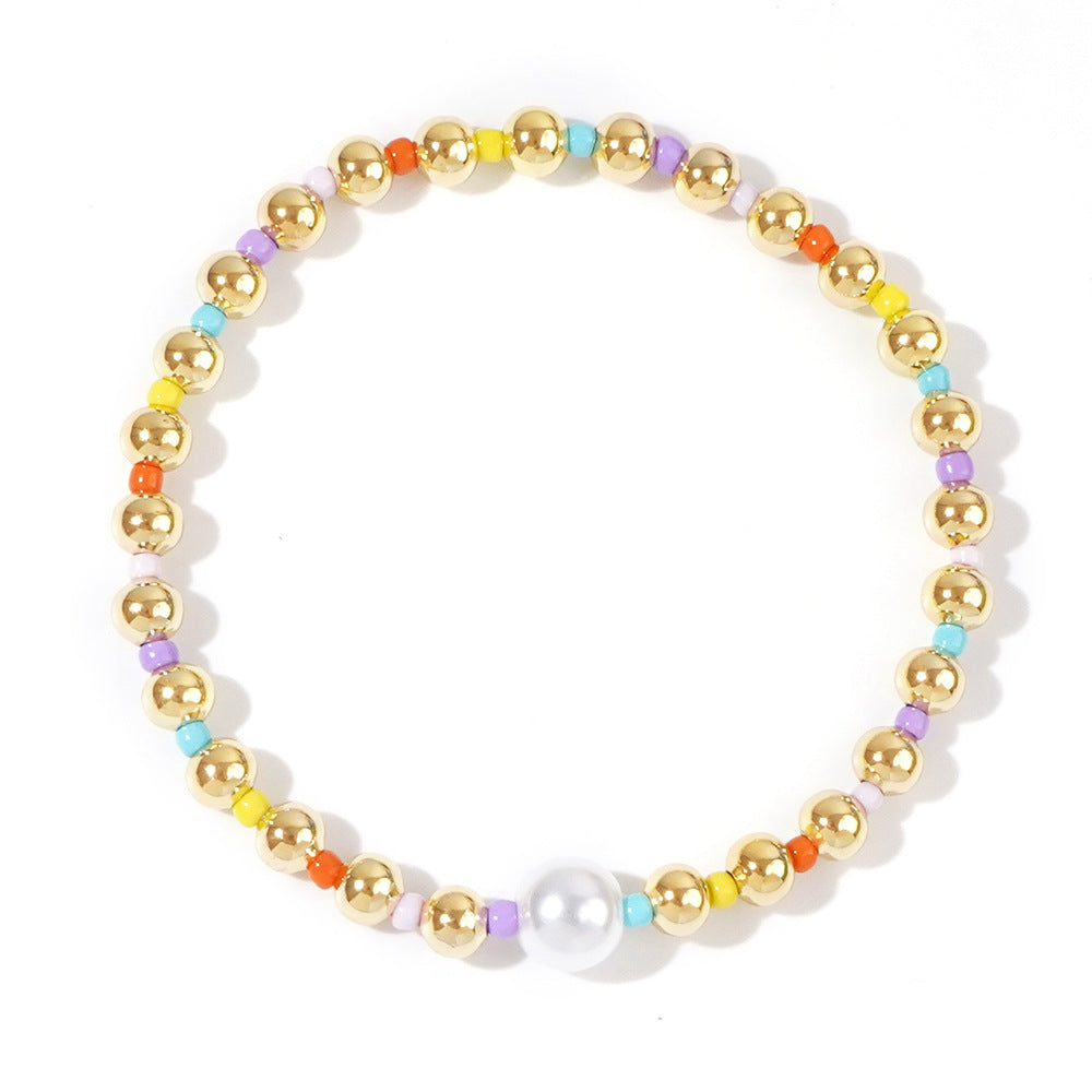 Women's Fashion Style Copper Bead Imitation Pearl Bracelets