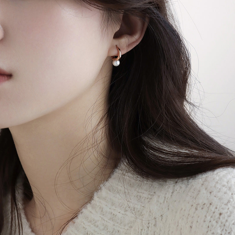 Women's Pearl High-grade Ear Simple Circle Clips Earrings