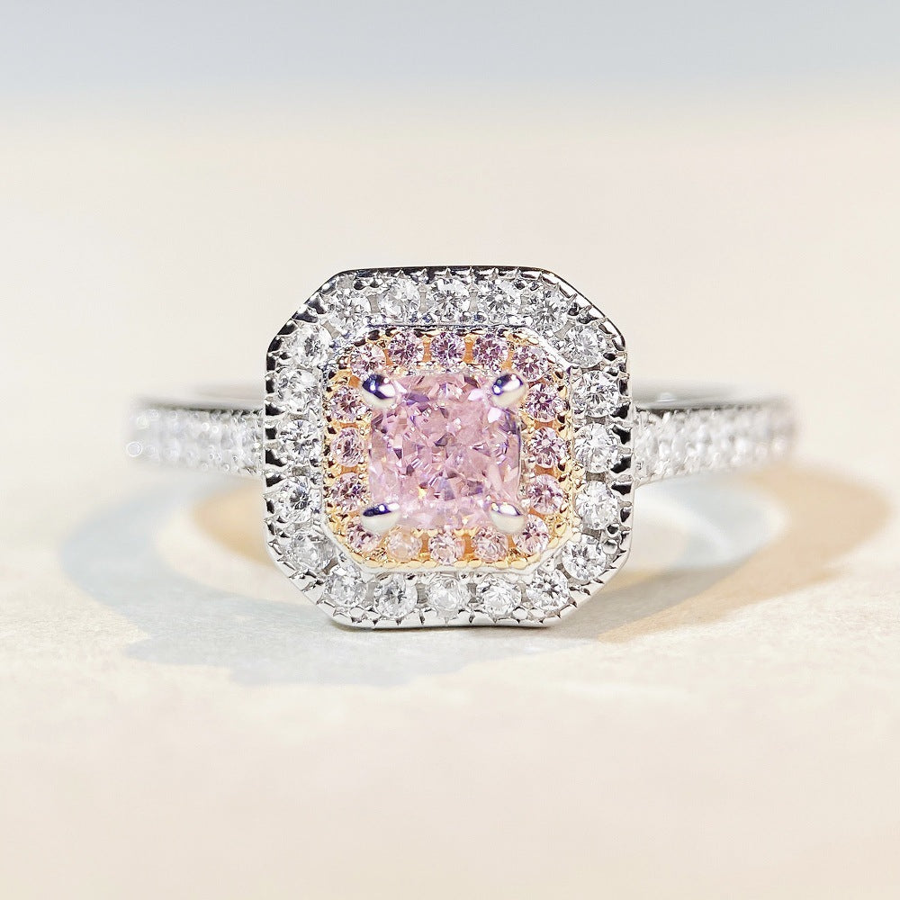 Rhinestone Female Cute Style Simple Peach Heart Ice Flower Rings