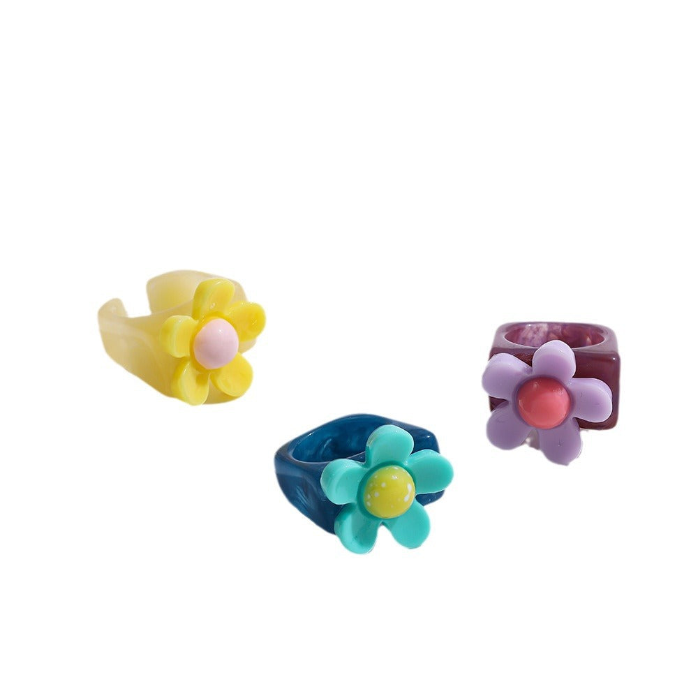 Candy Color Flower Temperament Design Resin Rings