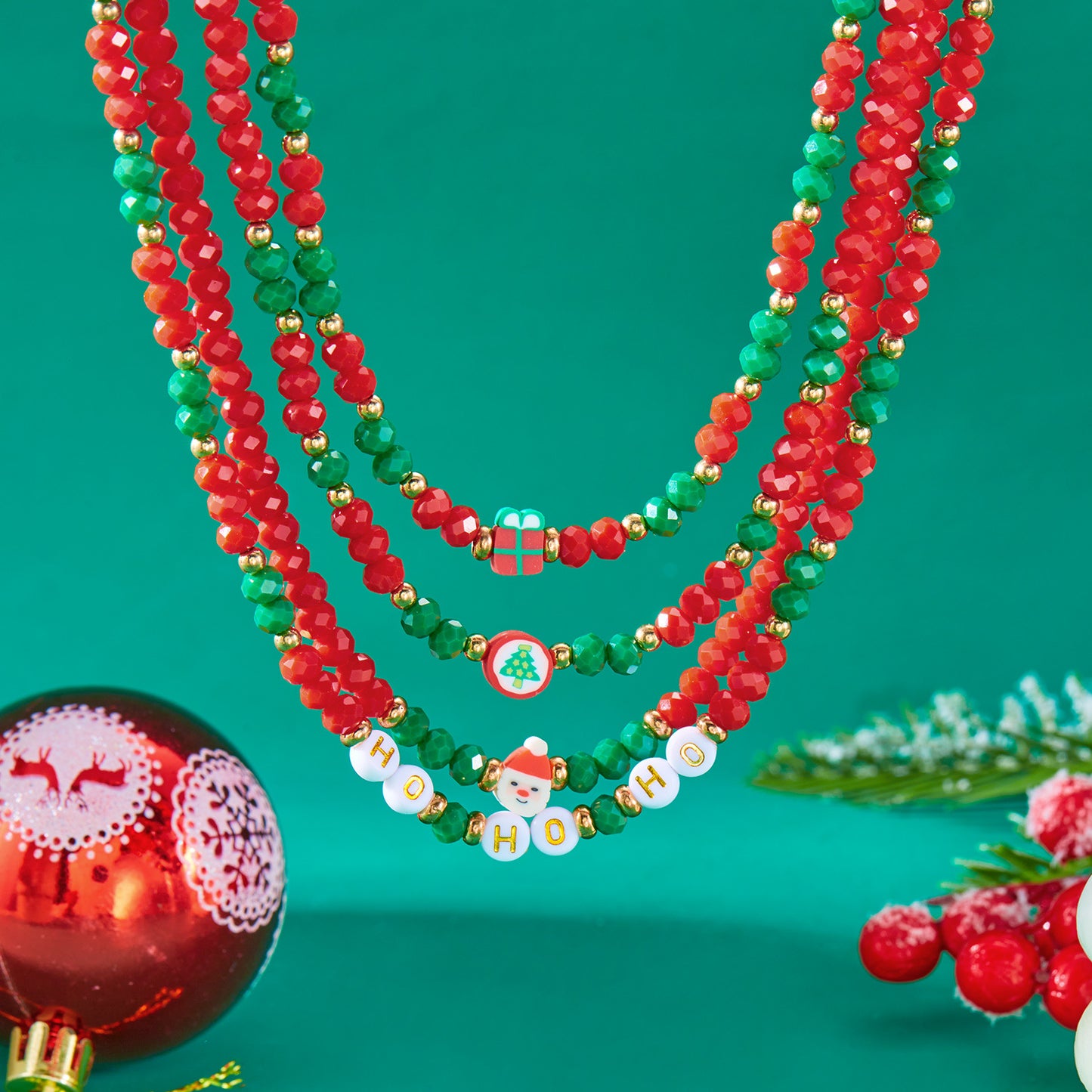 Durable Christmas Polymer Clay Beaded Style Necklaces