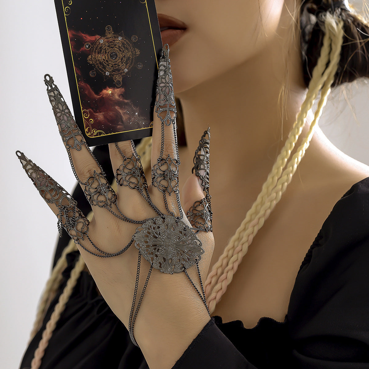 Wind Exaggerated Halloween Tapered Tassel Nail Finger Bracelets