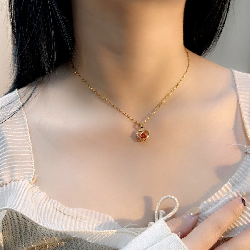 Women's Love Heart Temperament Micro Rhinestone Exquisite Necklaces