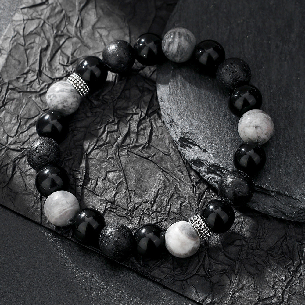 Live Broadcast Volcanic Rock Black Agate Map Stone Beaded Bracelets