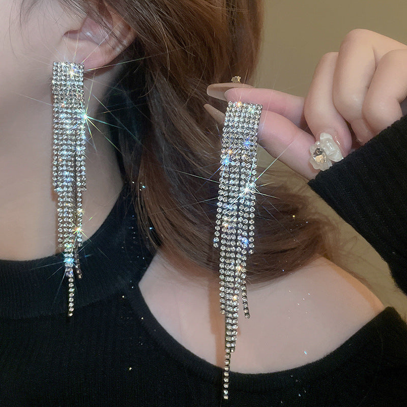 Needle Artificial Pearl Full Diamond Triangle Earrings