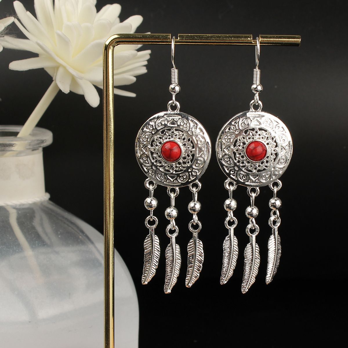 Ethnic Style Miao Sier Turquoise Tassel Earrings