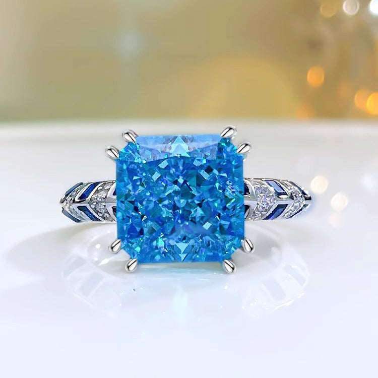 Women's Cut Inlaid High Carbon Diamond Aquamarine Rings