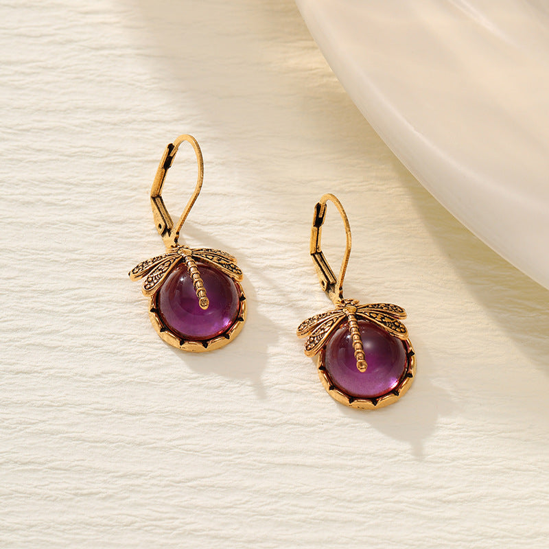 Women's Creative Vintage Dragonfly Imitation Crystal Charm Earrings