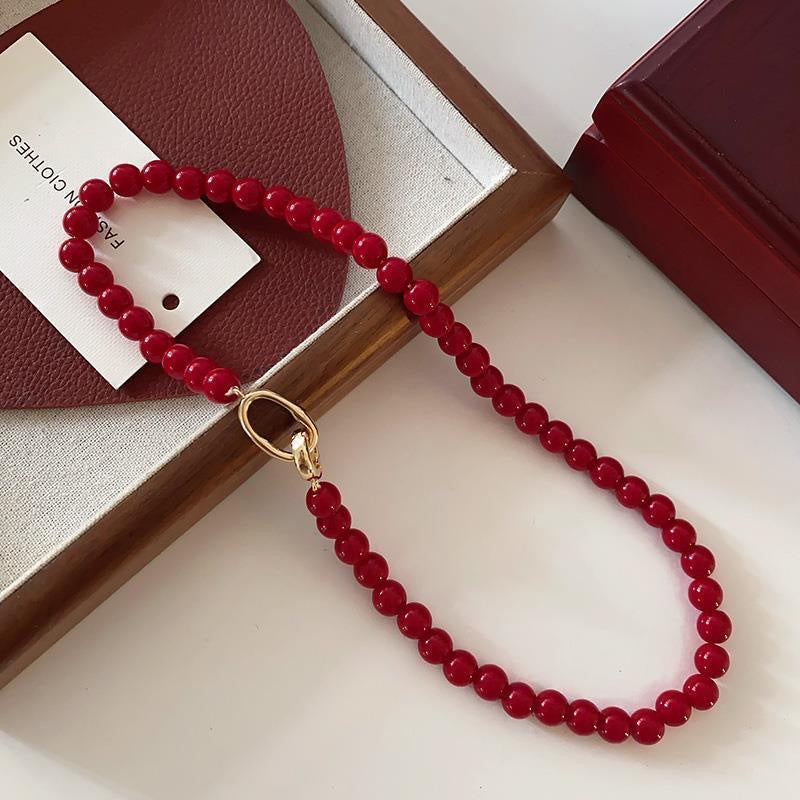 Buckle Gray White Red Pearl Light Luxury Female Necklaces