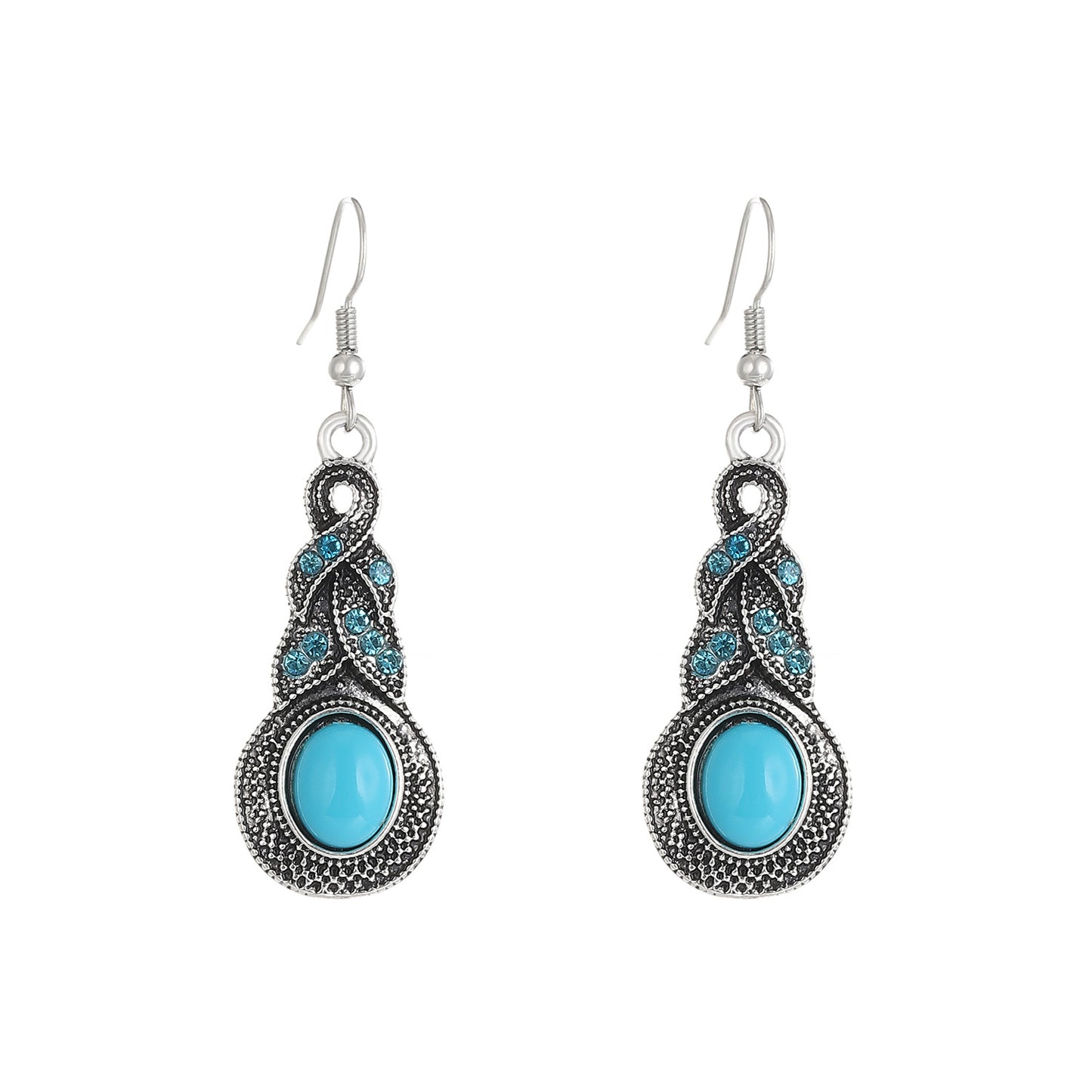 Retro Set Blue Crystal Inlaid Turquoise Earrings