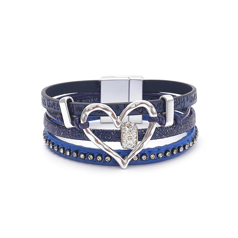 Women's Simple Big Love Leather Brace Lace Bracelets