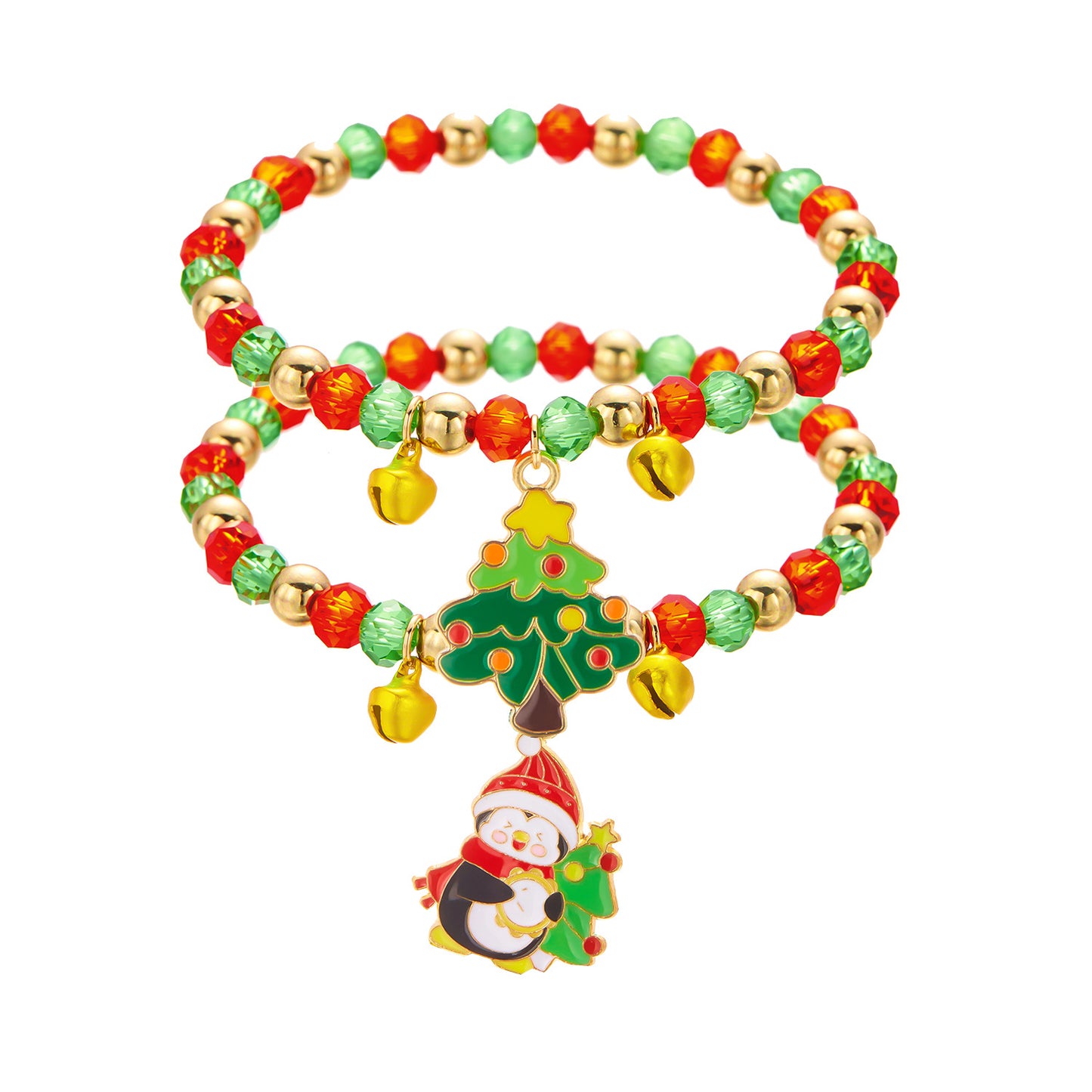Women's Santa Claus Red Green Crystal String Bracelets