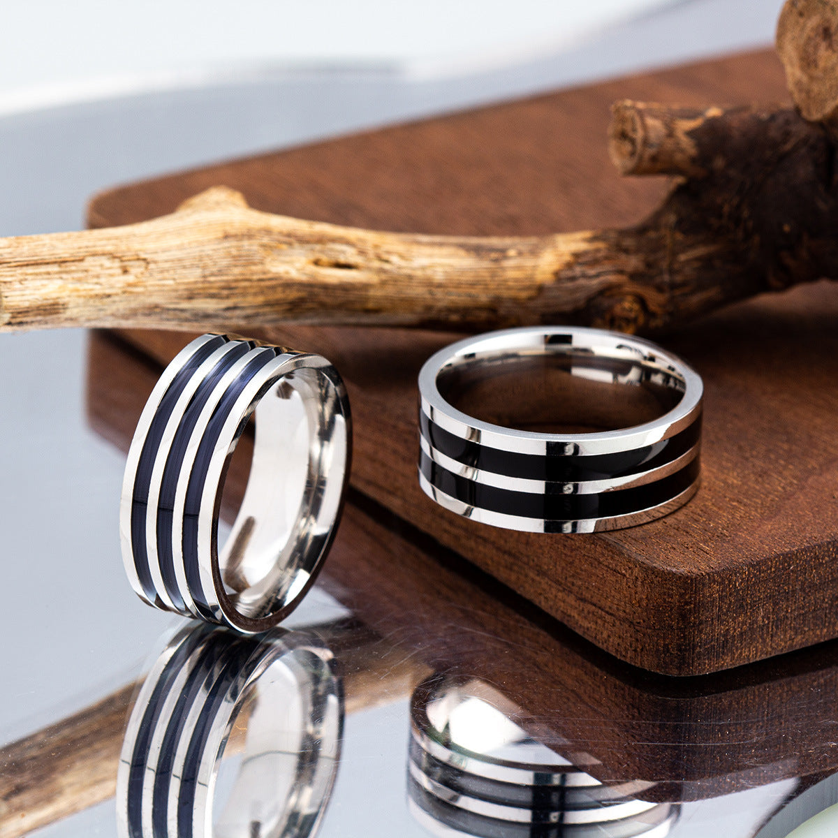 Women's & Men's Name Titanium Steel Striped Dripping Oil Rings