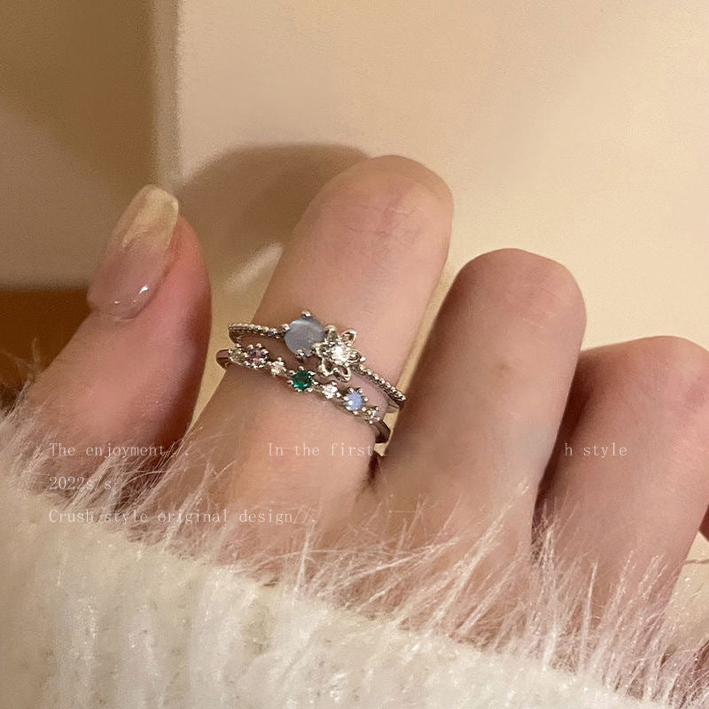 Light Luxury Minority Design Moonlight Zircon Index Rings