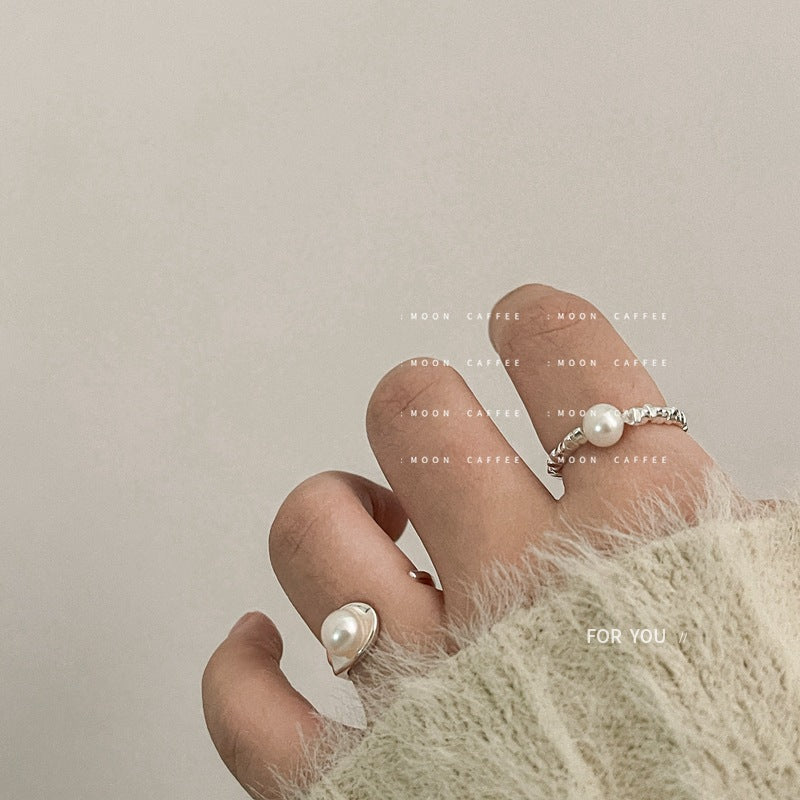 Women's String Small Pieces Of Sier Beaded Freshwater Pearl Adjustable Rings