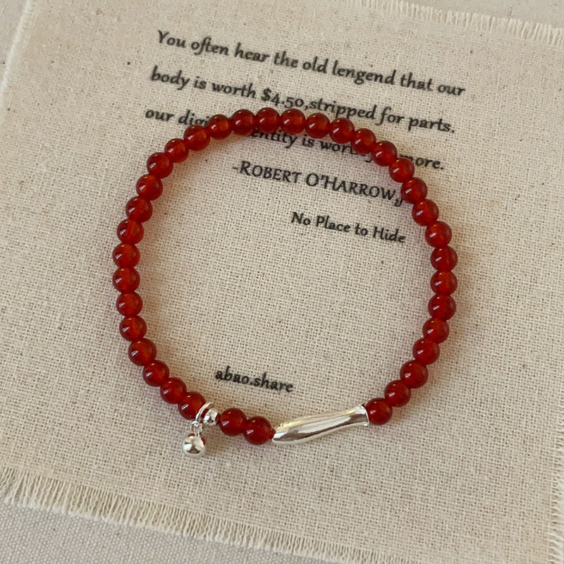 Women's Red Agate Beaded Elastic String Light Bracelets