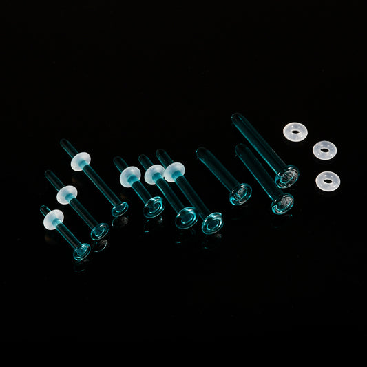 Glass Nose Straight Rod White Transparent Blue Ear Earrings