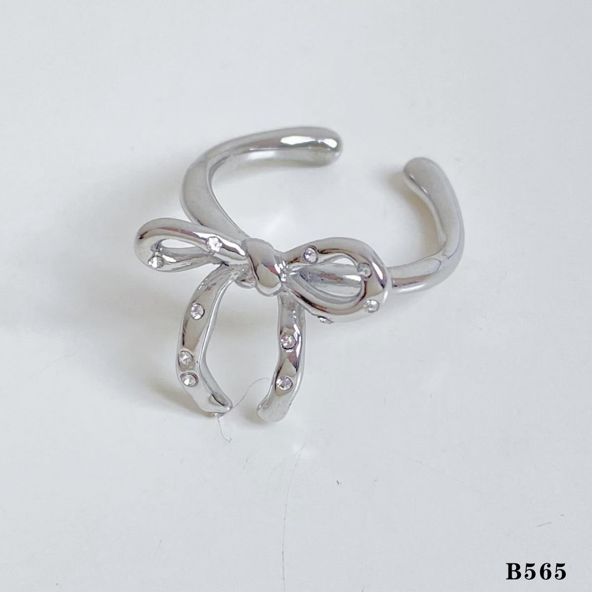 Stainless Steel Love Heart Bow Tie Rings