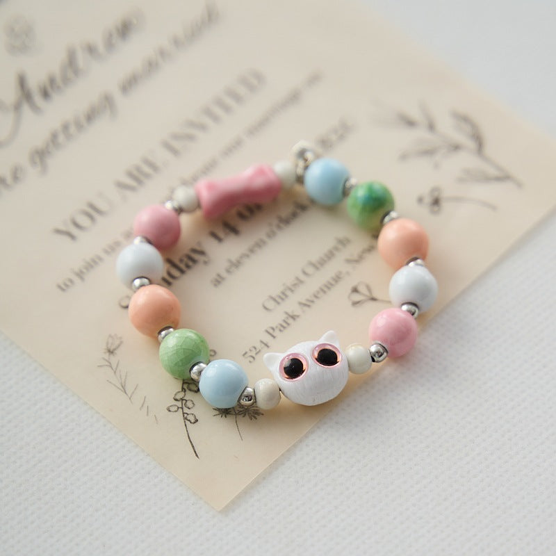 Women's Dopamine Color Ceramic Ancient Style Beaded Bracelets