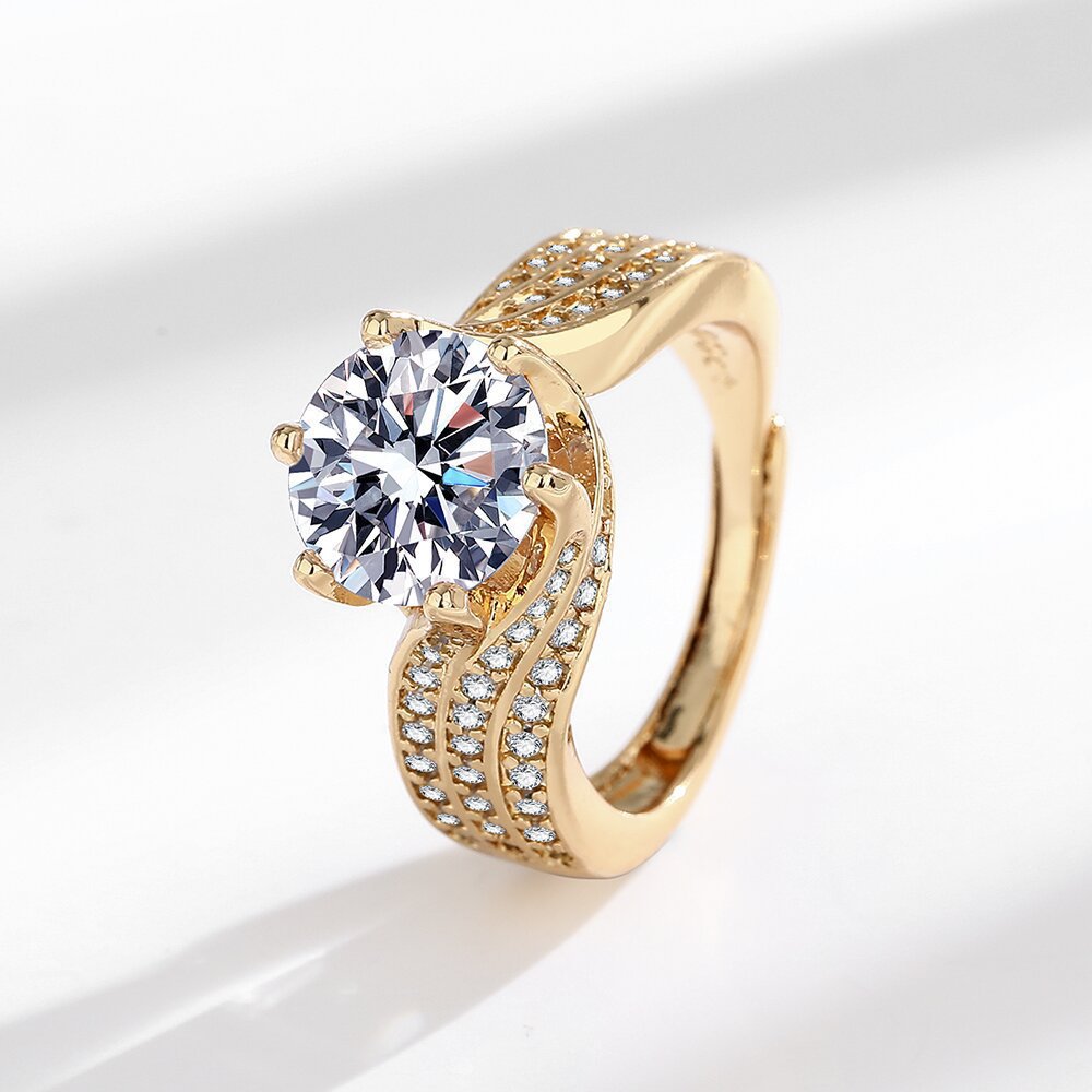 Luxury Champagne Real Gold Rose Love Rings