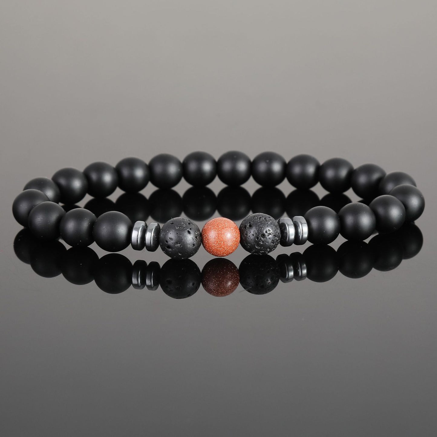 Women's & Men's Black Bead Stone Hematite Spacer Volcanic Bracelets