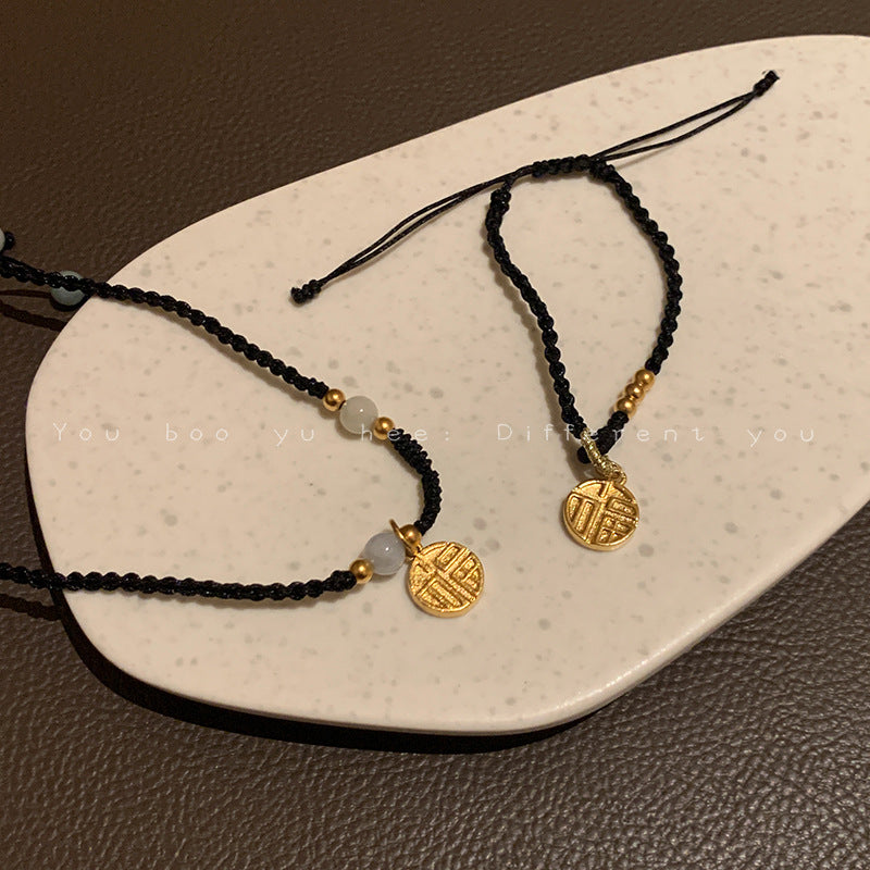 Women's Gold Blessing Card Braided Rope Light Luxury Necklaces