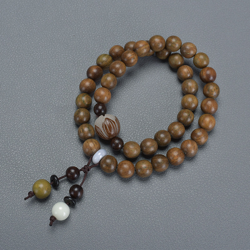 Green Sandalwood Beads Bodhi Root Carved Lotus Bracelets