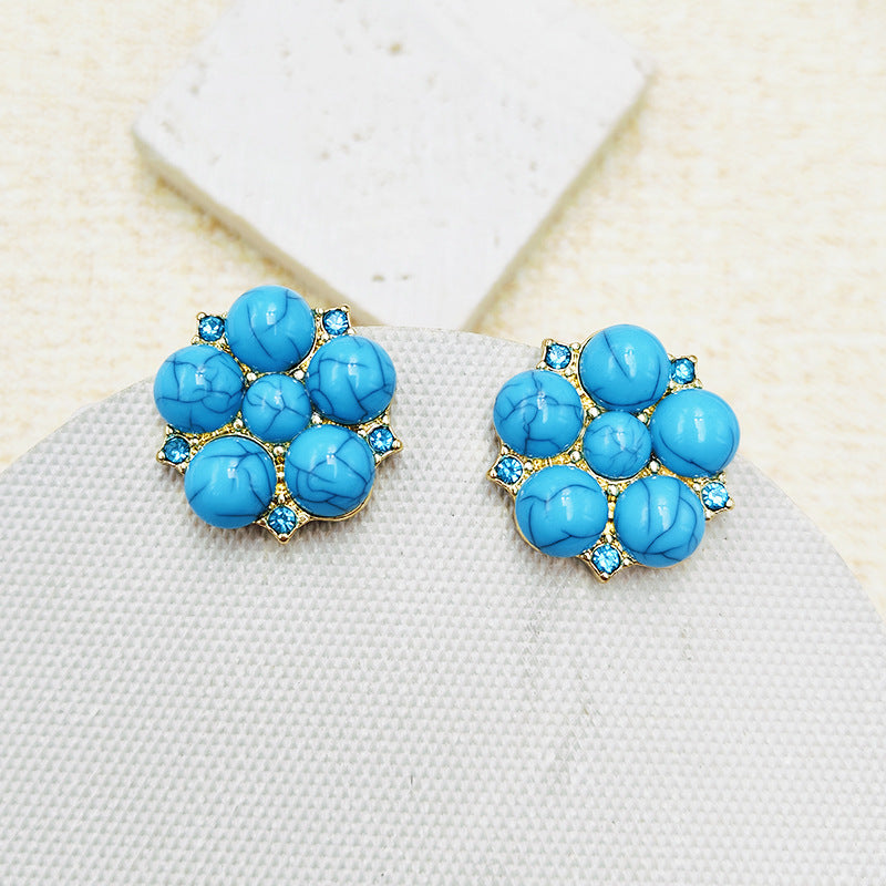 Women's Turquoise Colored Glaze Flower Vintage Court Earrings