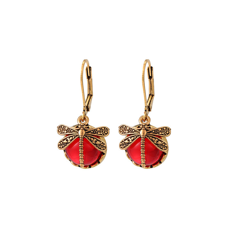 Women's Creative Vintage Dragonfly Imitation Crystal Charm Earrings
