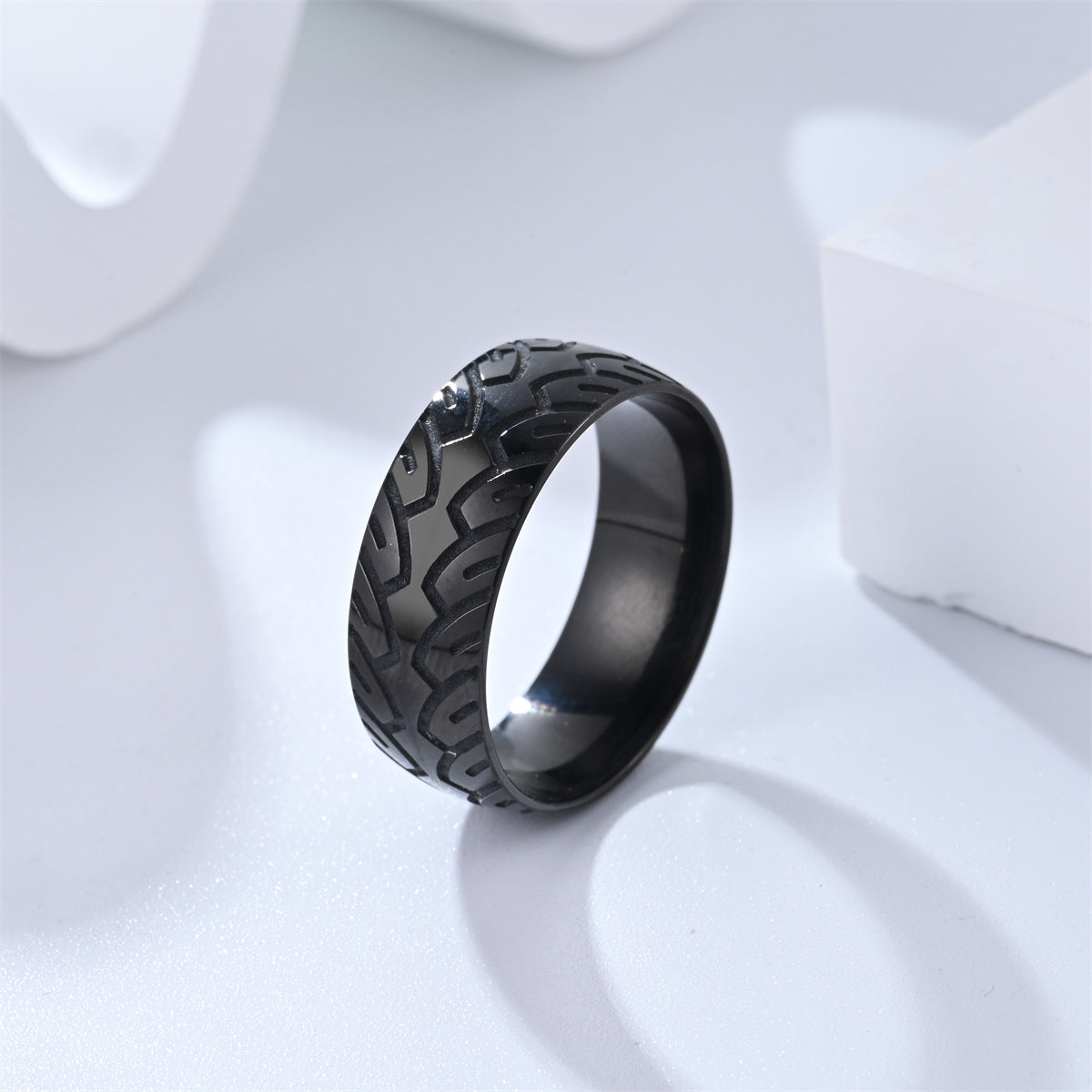 Men's Titanium Steel Corrosion Carved Tire Pattern Rings