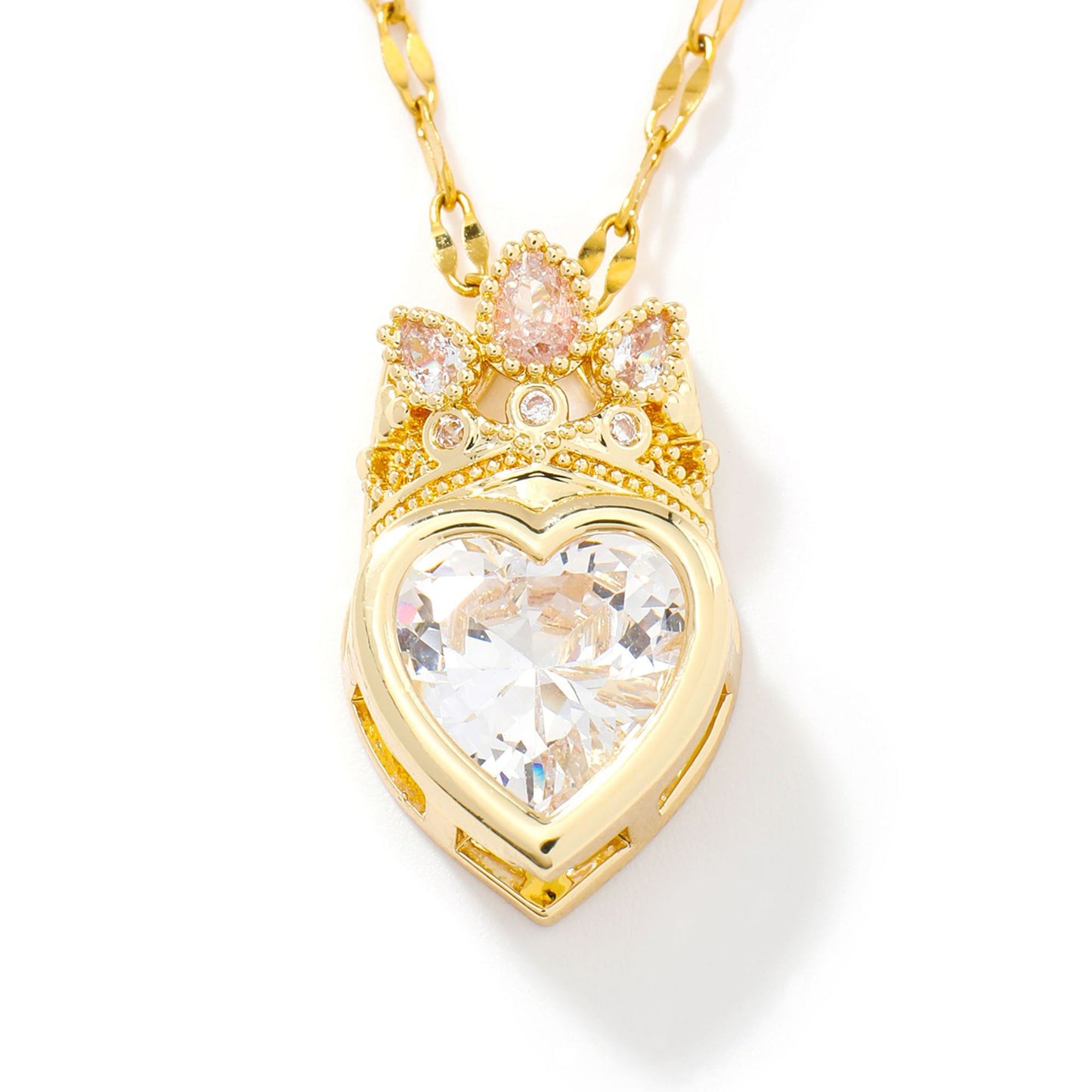 Exquisite Crown Heart Shape Copper Inlaid Necklaces