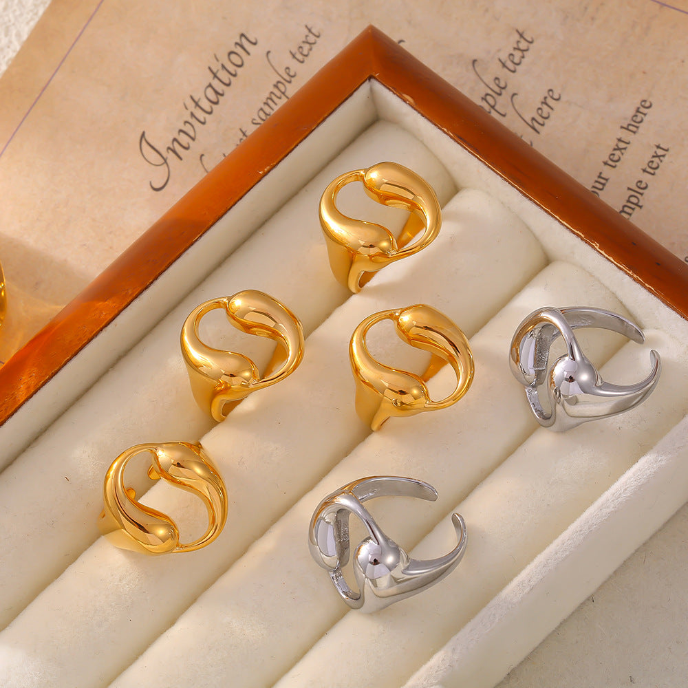 Water Drop Hollow Round Titanium Steel Rings