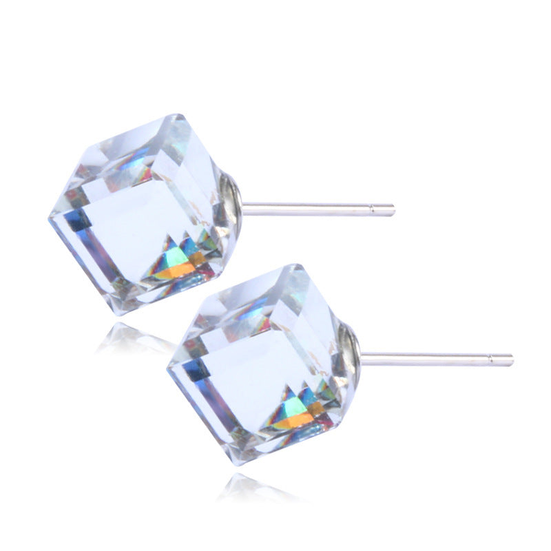 Women's & Men's Austrian Crystal Temperament Square Simple Cube Earrings