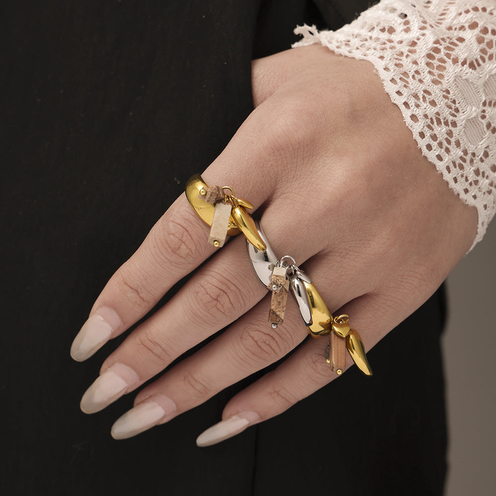 Sugar Golden Stone Water Drop Tassel Rings