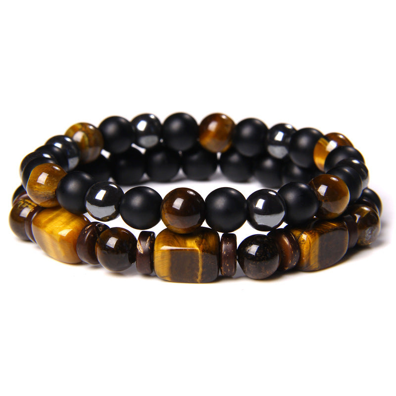 Men's Square Tigereye Cut Surface Haematite Woven Bracelets