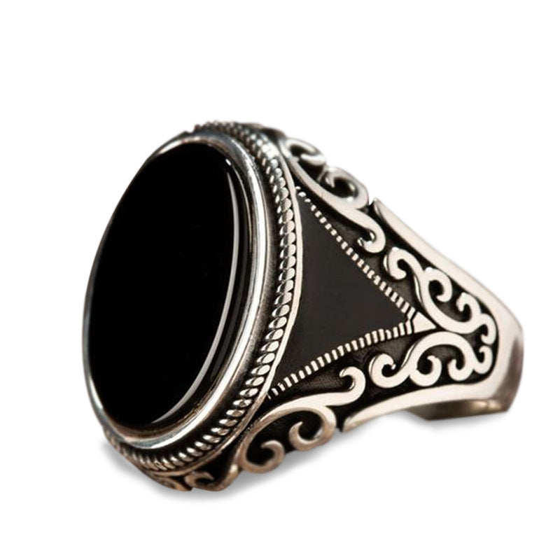 Fashion Flat Black Crystal Carved Pattern Rings