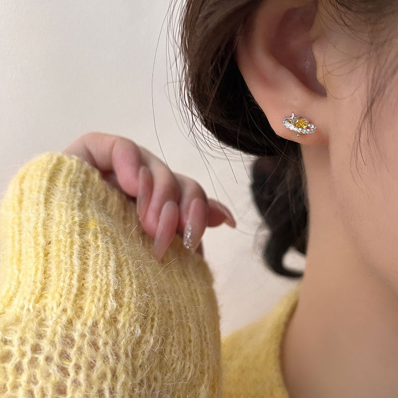 Loving Heart Planet Star Small Yellow Earrings