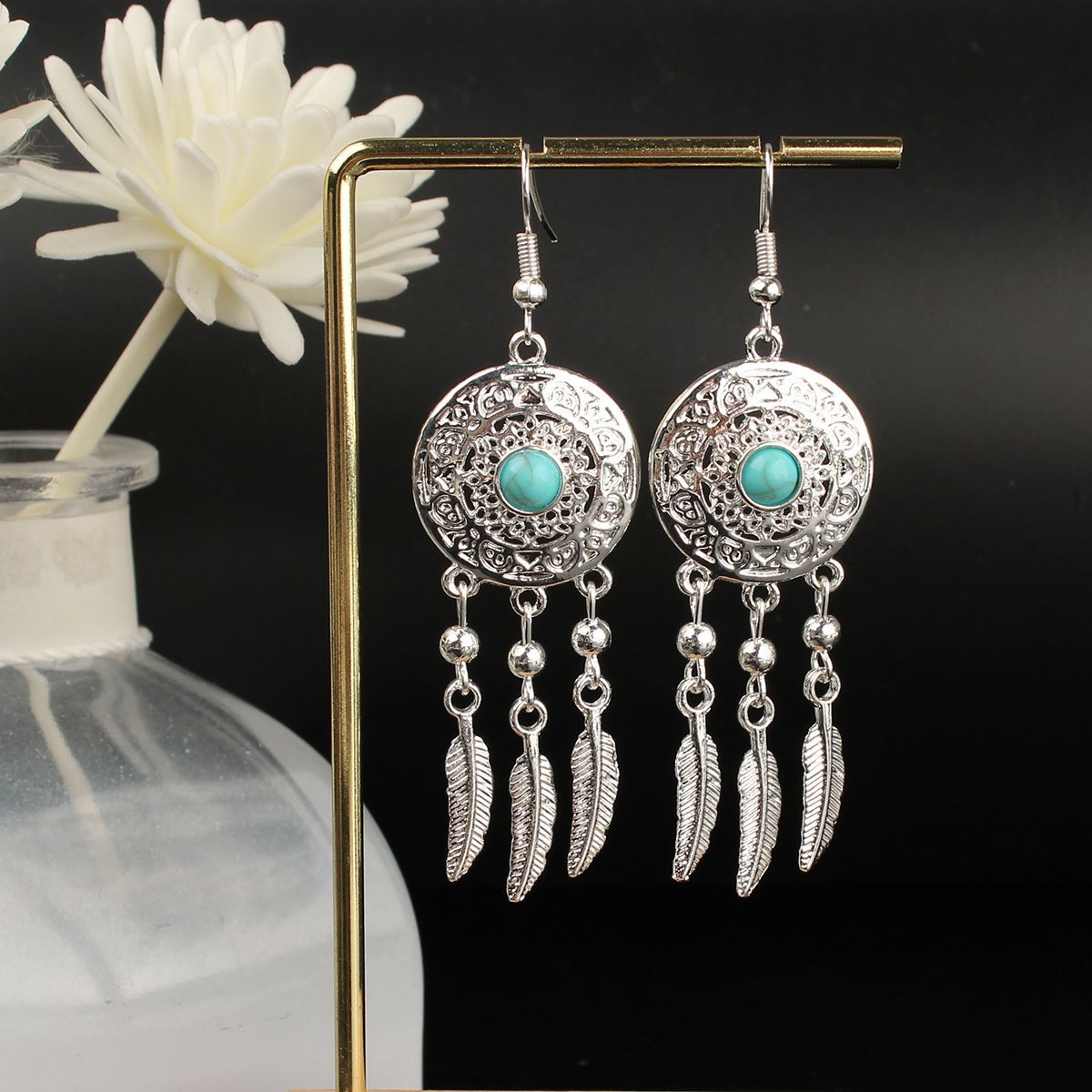 Ethnic Style Miao Sier Turquoise Tassel Earrings