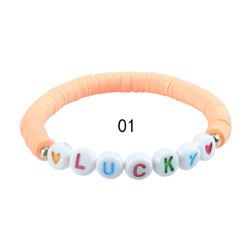 Polymer Clay Letter Colorful Beads Elastic Bracelets