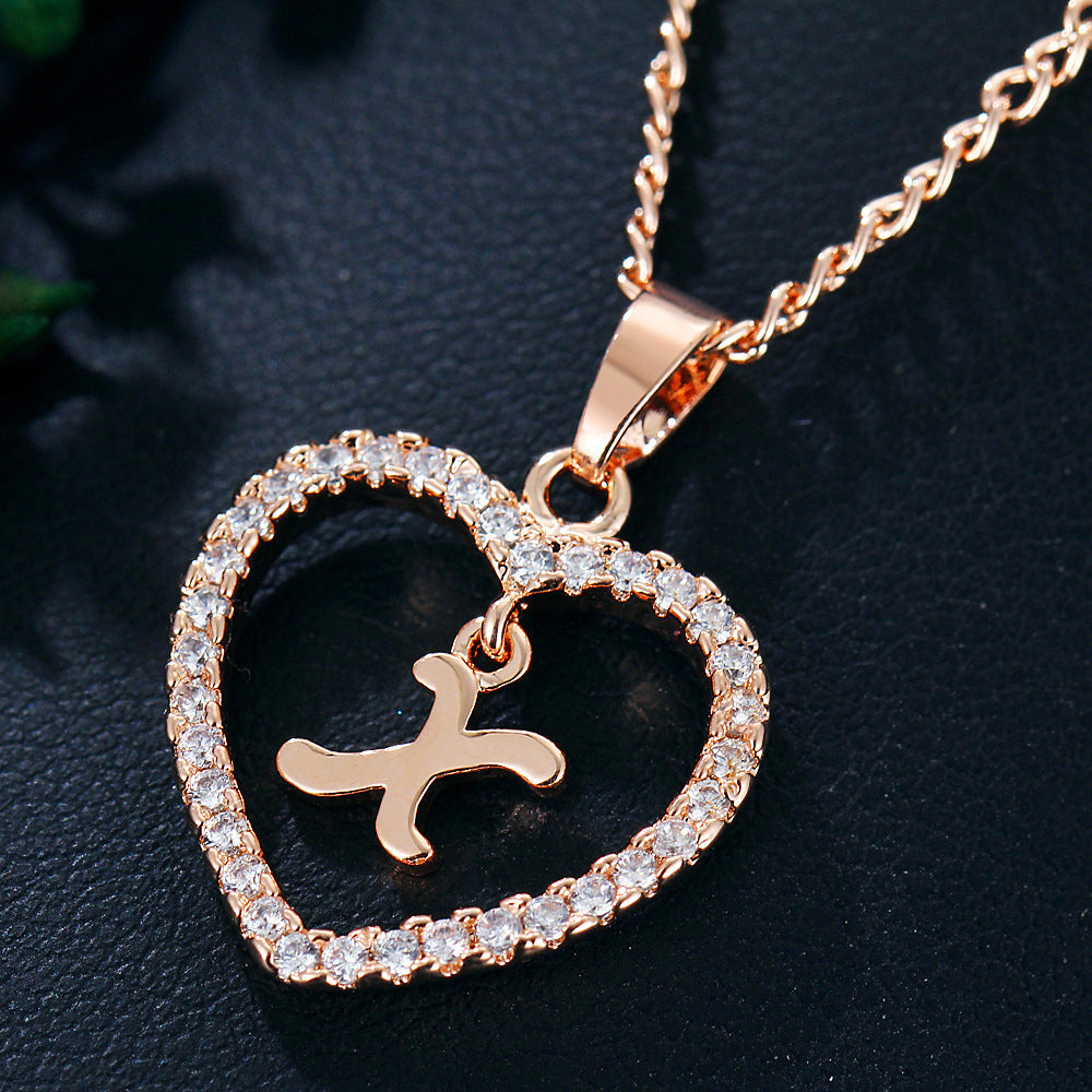 Letter Heart-shaped Zircon Jewelry Clavicle Chain Necklaces