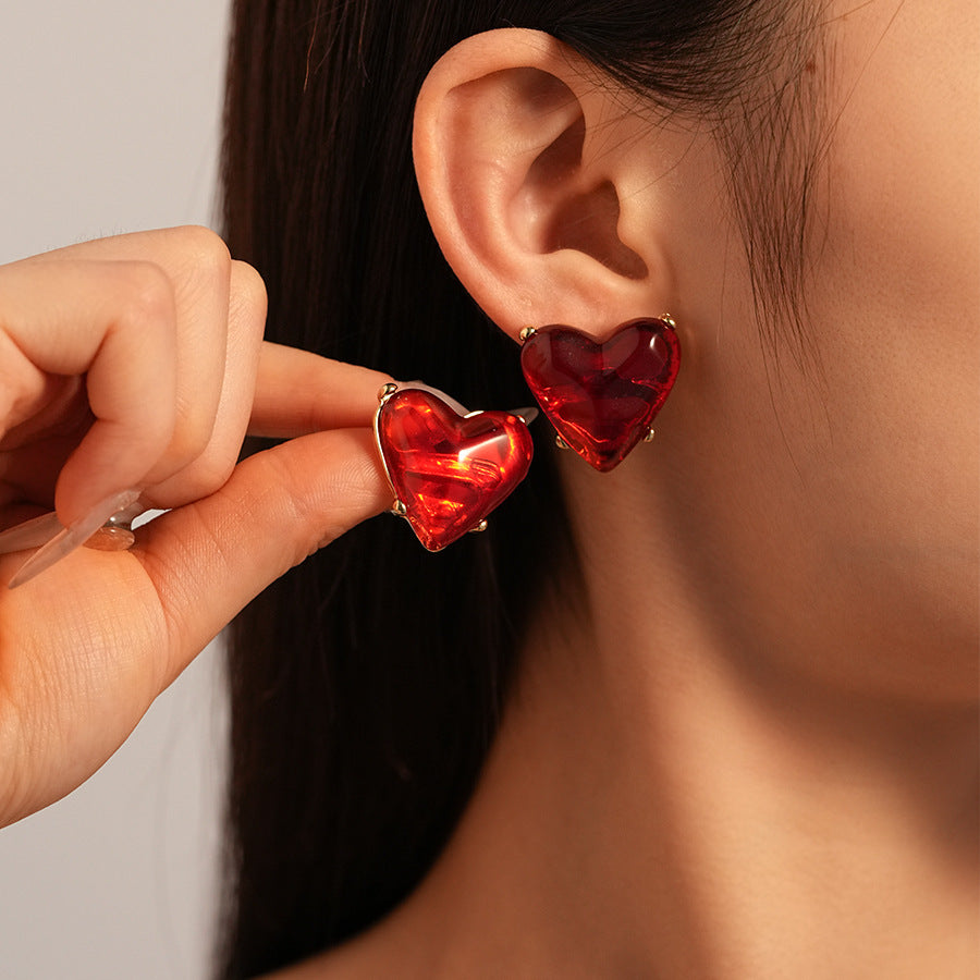 Women's Heart Flowers Geometric Sier Pin Simple Niche Temperament Earrings