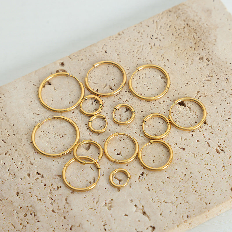 Big Circle Temperament Titanium Steel Gold Personalized Earrings