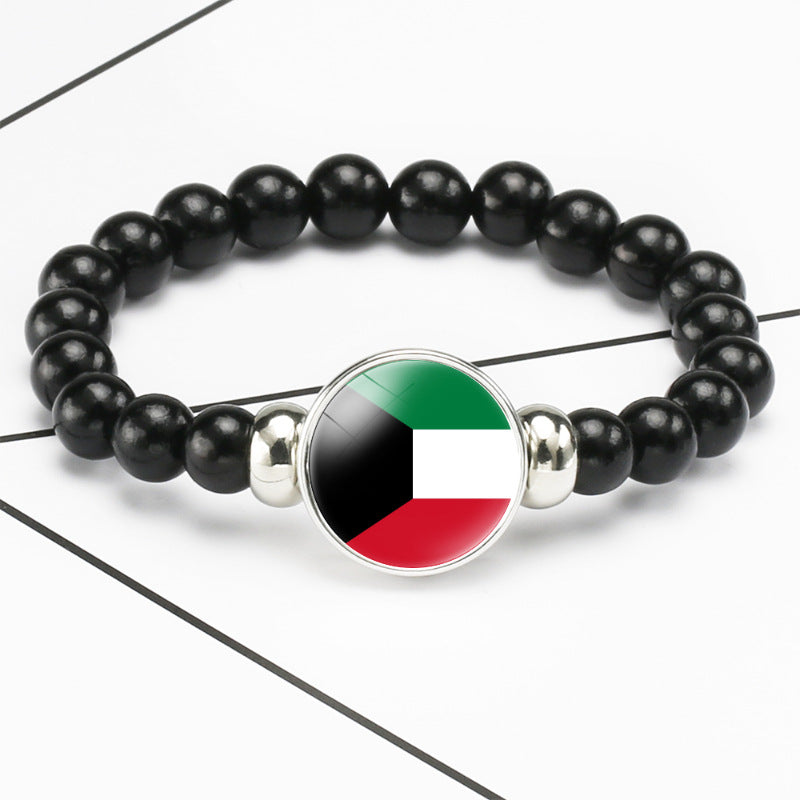 Flag Pattern Time Stone Black Elastic String Beads Bracelets