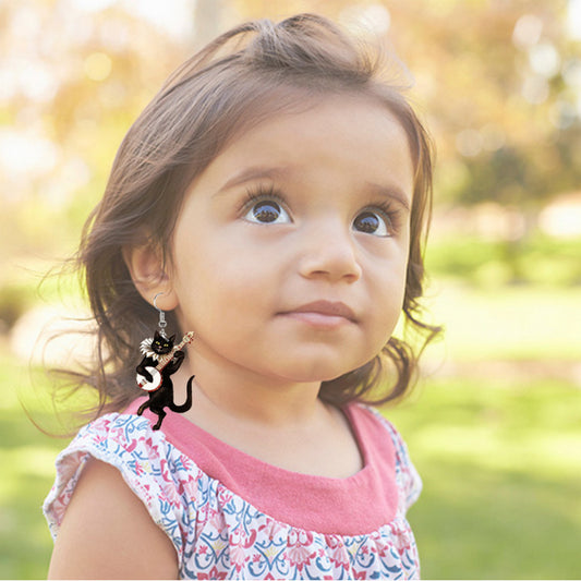 Piano Guitar Black Cat Ballet Dance Earrings