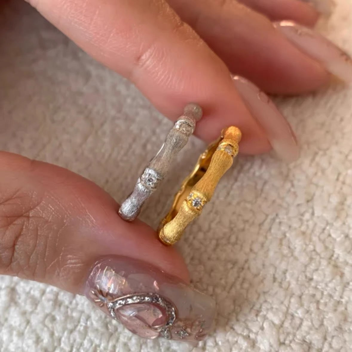 Style Retro Brushed Bamboo Light Luxury Rings