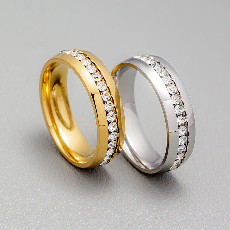 Single Row Diamond Stainless Steel Jewelry Rings
