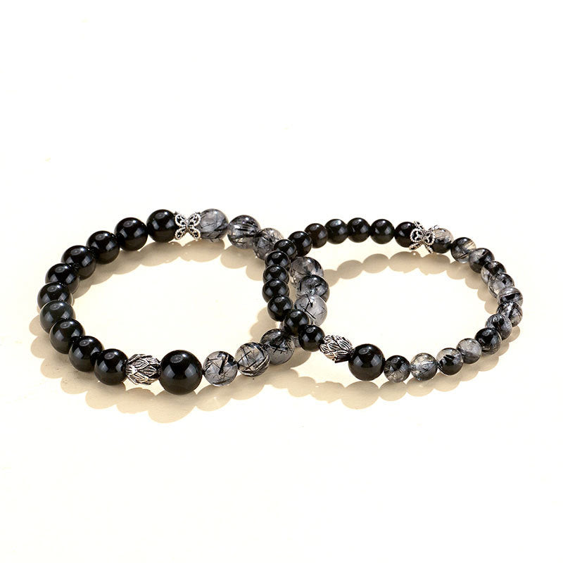 Obsidian Beaded Couple Versatile High-grade Black Bracelets