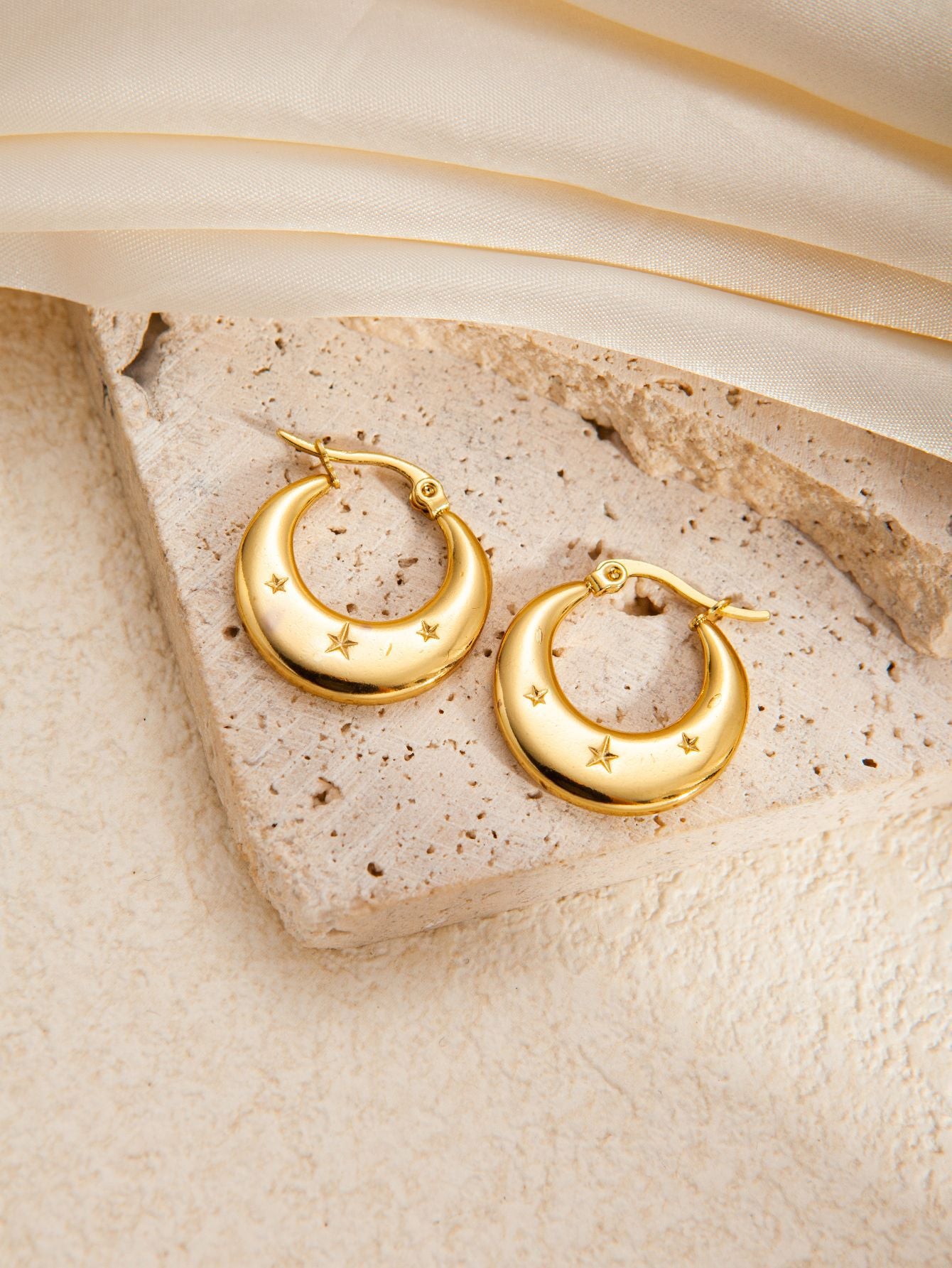 Stainless Steel Ginkgo Leaf Petals Golden Earrings