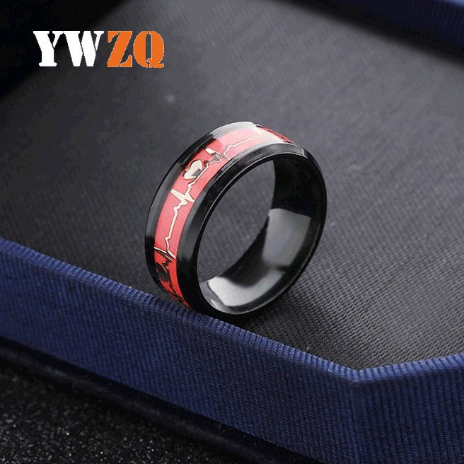 Stainless Steel Ornament Dragon Scale Luminous Ecg Couple Rings