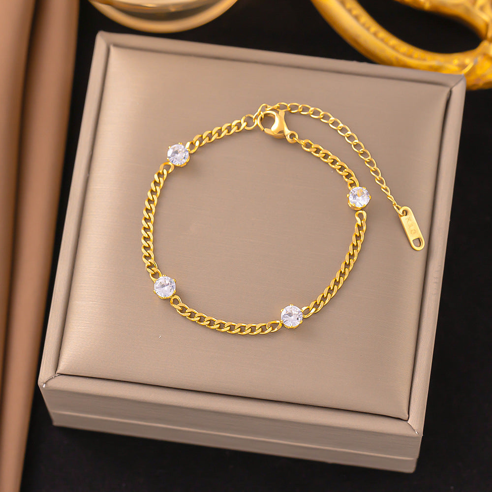 Women's Pearl Twist V-shaped Female Rainbow Diamond Bracelets